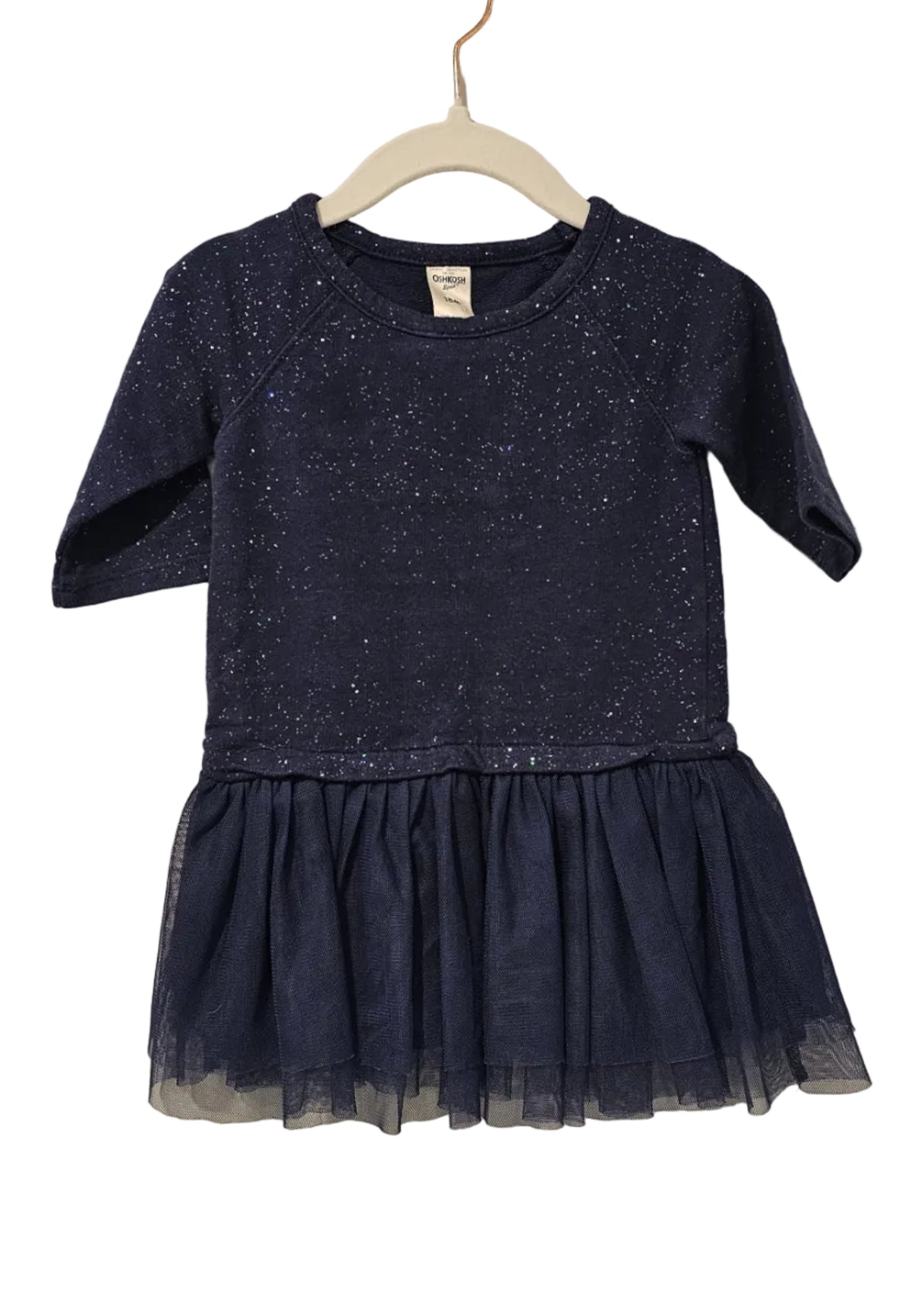 OshKosh B'gosh navy sparkle tulle peplum dress on hanger