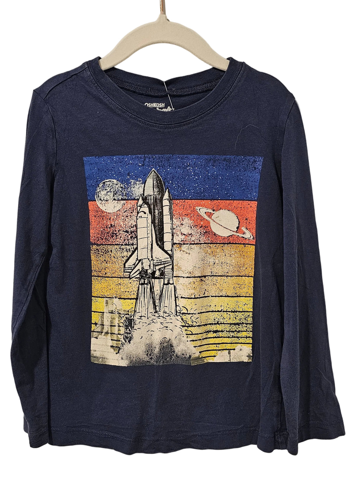 OshKosh Originals navy space shuttle graphic long sleeve t-shirt on hanger