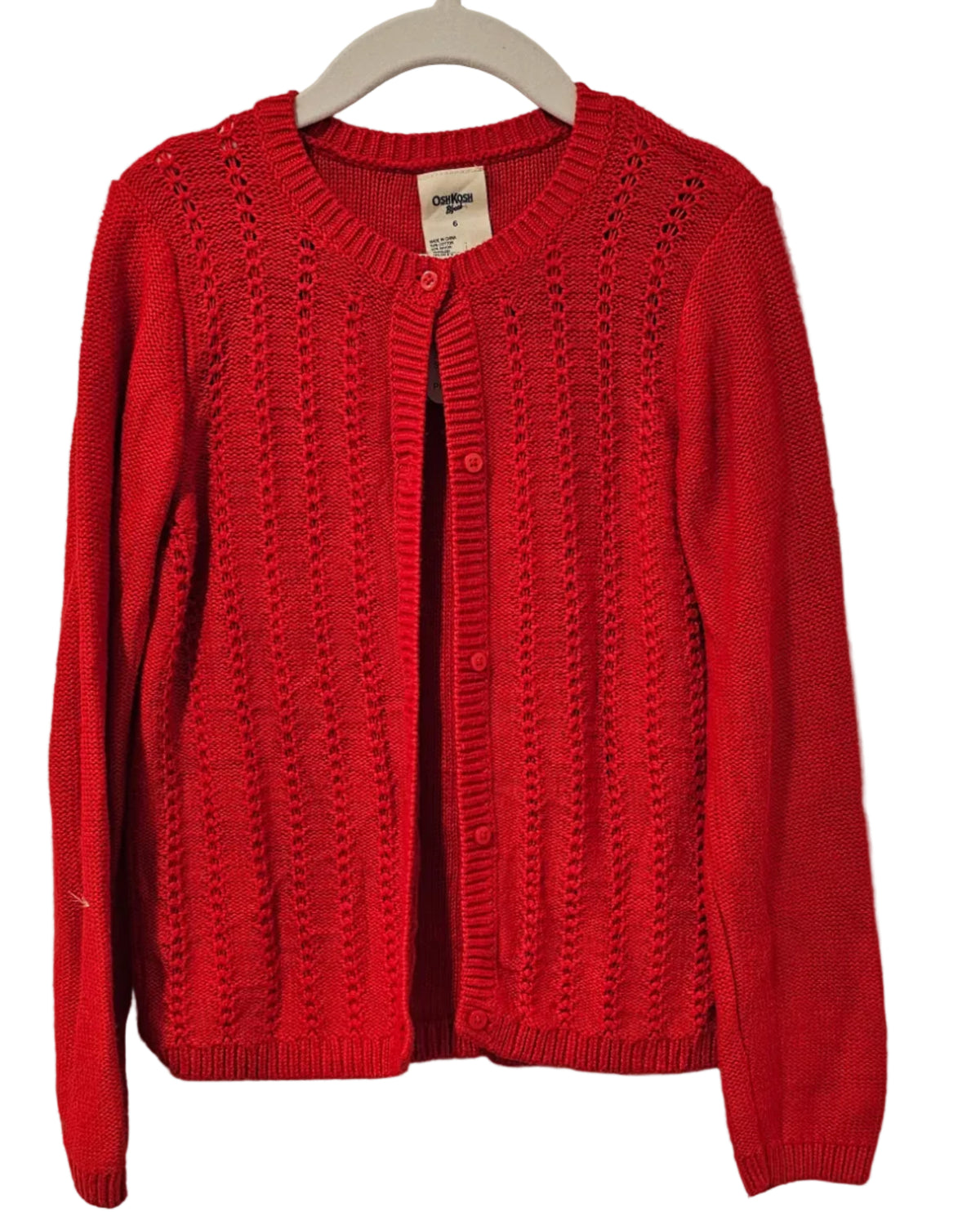 OshKosh B'gosh Red Open-Knit Button Cardigan Size 6