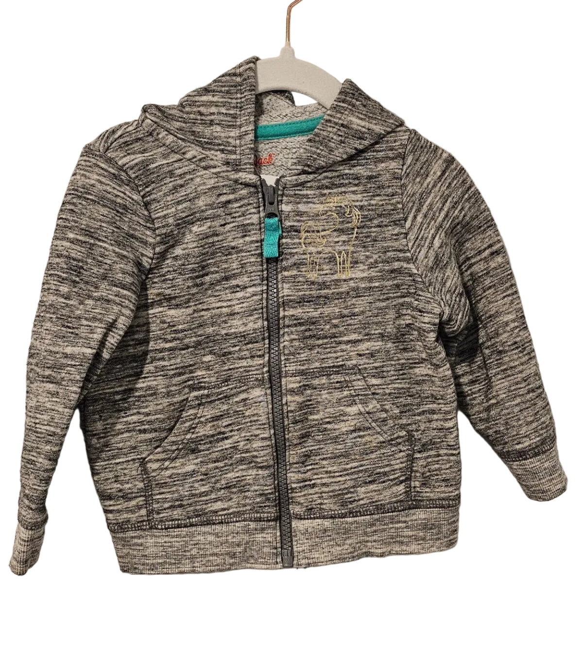 Cat & Jack Grey Marled Zip-Up Hoodie with Deer Embroidery 18M