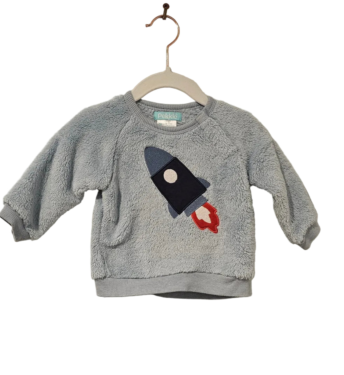 Pekkie Grey Sherpa Rocket Ship Sweatshirt 9M