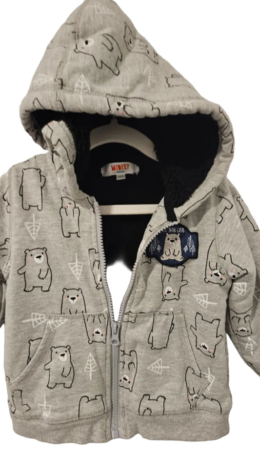 Monkey Bars Grey Bear Print Sherpa-Lined Hoodie Jacket 2T