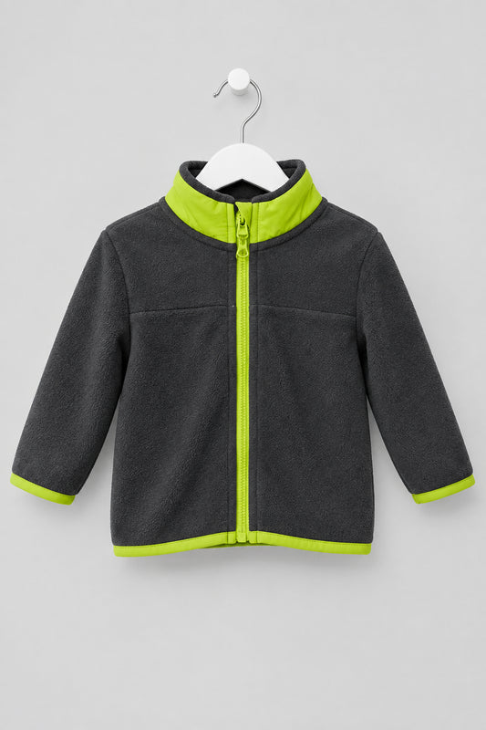 George Charcoal & Neon Yellow Fleece Zip-Up Jacket 6-12M