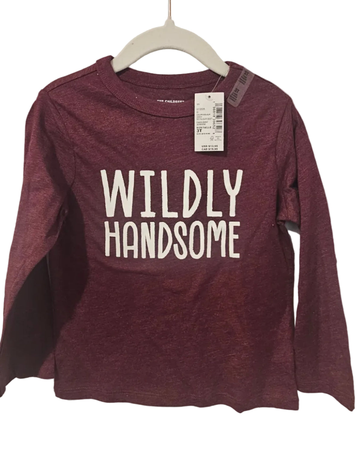 Burgundy The Children’s Place Wildly Handsome long-sleeve top, size 3T, new with tags