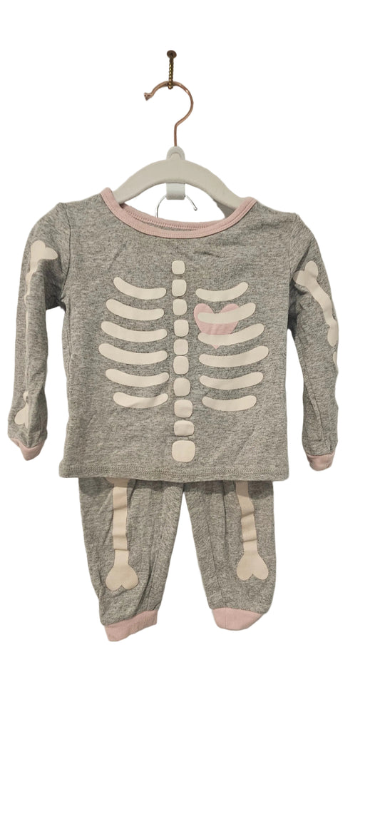 Grey Joe Fresh two-piece skeleton pajama set with pink trim and heart detail