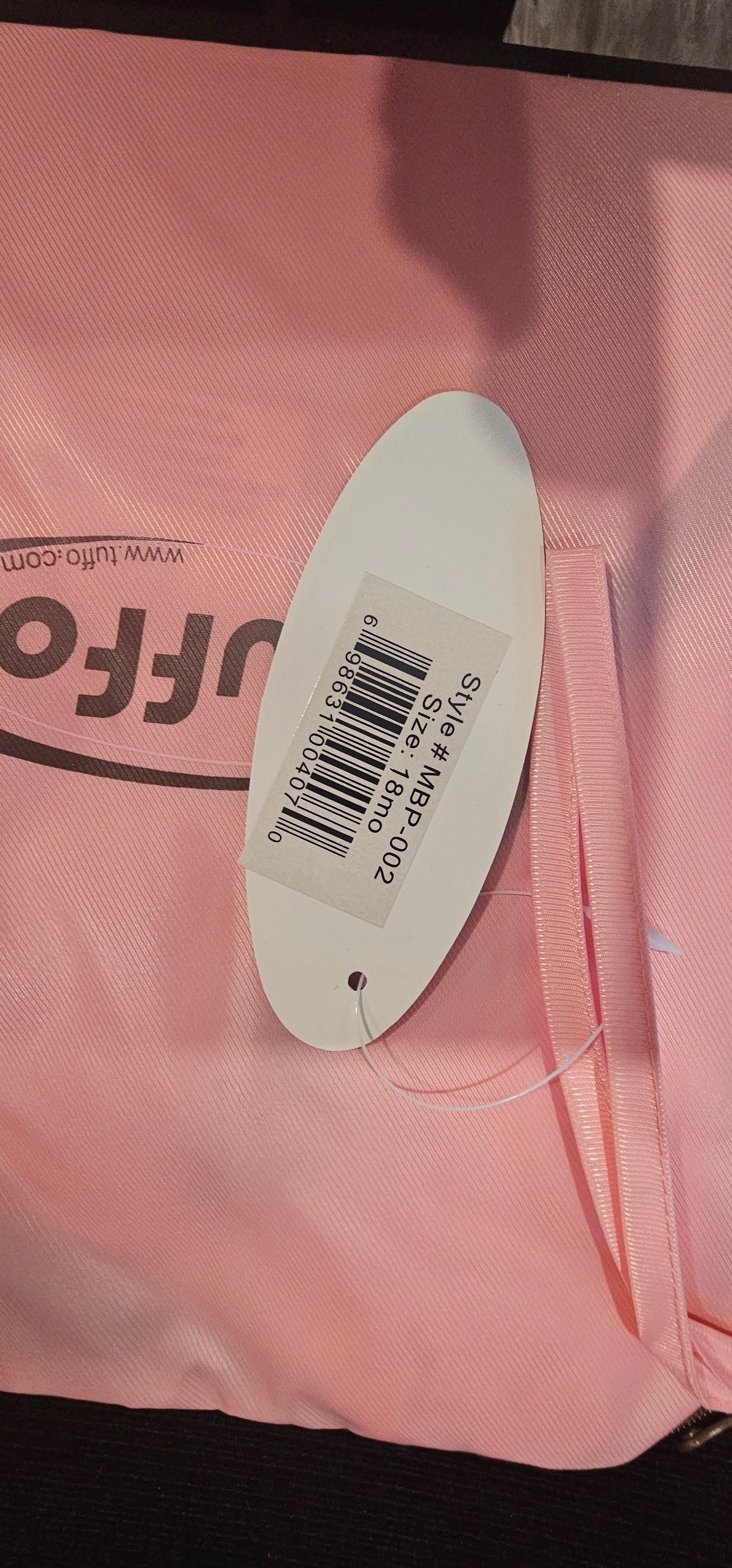 Tuffo tag showing size 18 months and style MBP-002