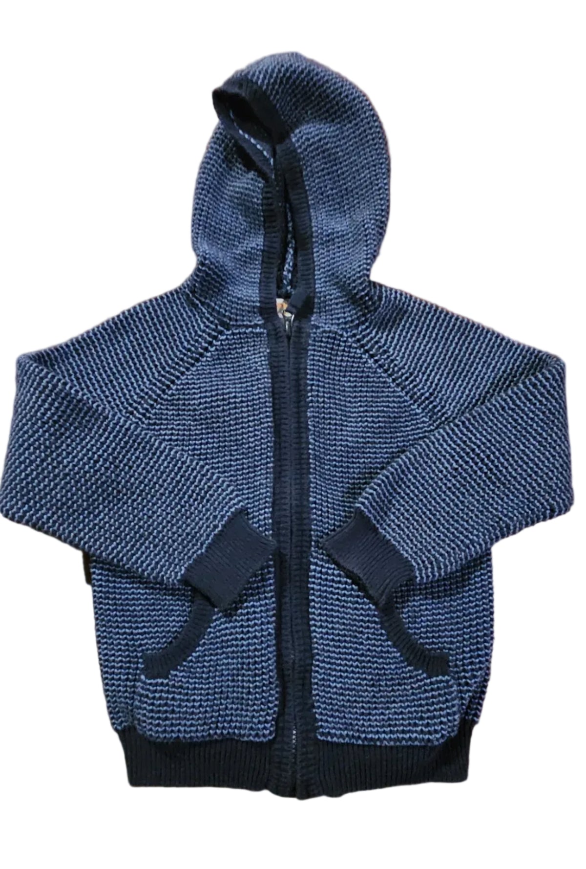 Navy and light grey Gymboree hooded zip-up knit sweater with front pockets
