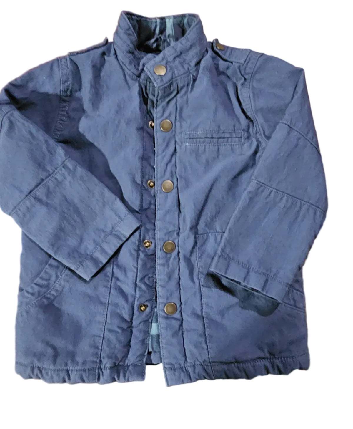 Blue OshKosh size 3T snap-front jacket with stand collar and shoulder tabs