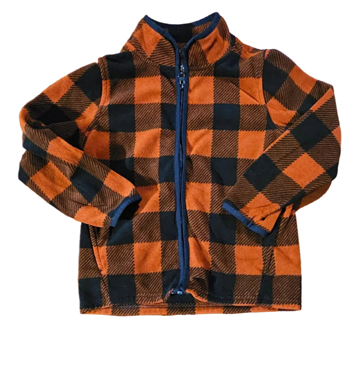 Orange-and-black buffalo check OshKosh B’gosh zip-up fleece
