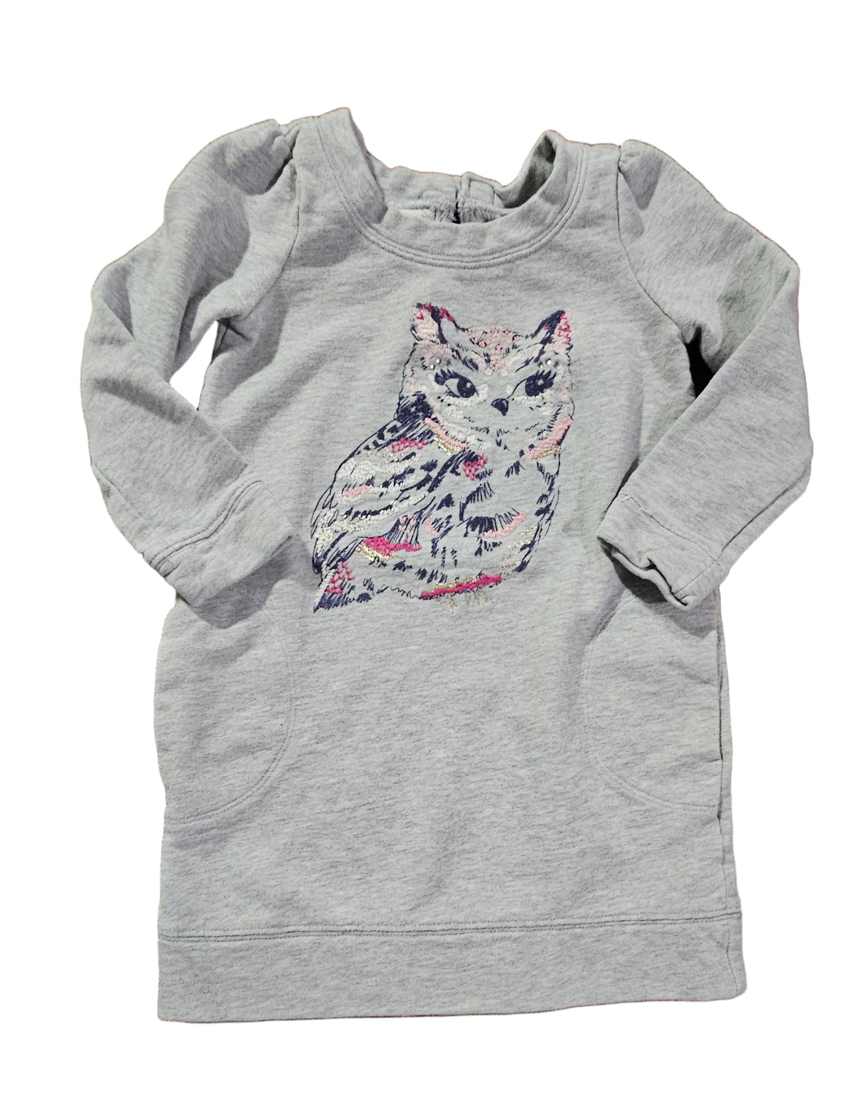 Grey Gymboree long-sleeve cat sweatshirt dress with pink accents
