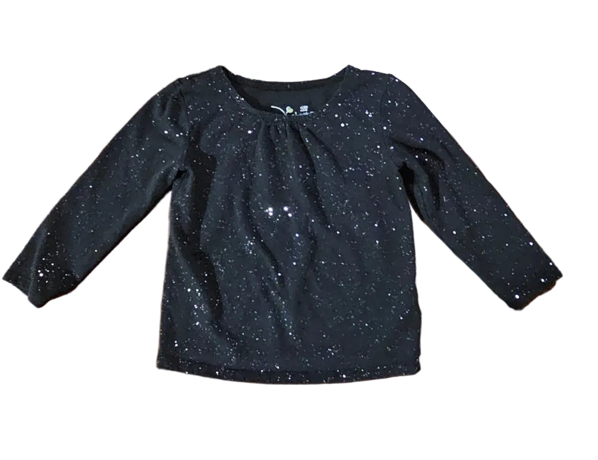 Black Jumping Beans size 2 long-sleeve top with all-over sparkly finish