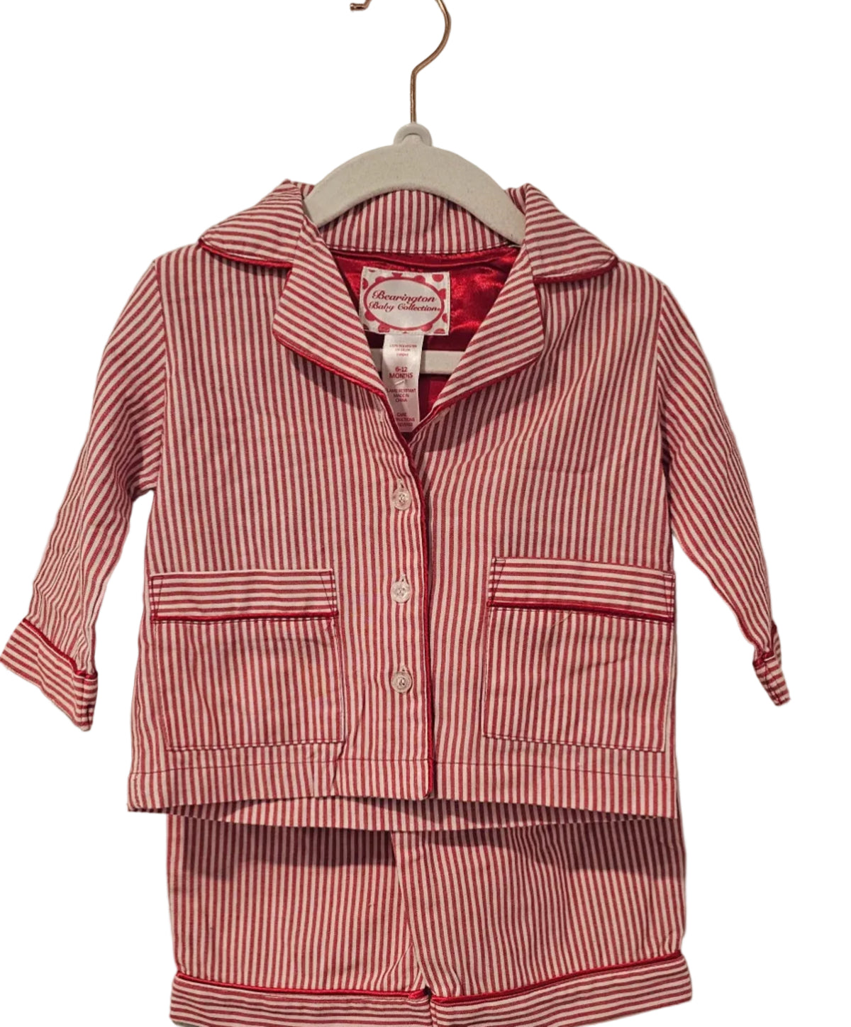 Red-and-white striped Bearyington Baby Collections two-piece pyjama set