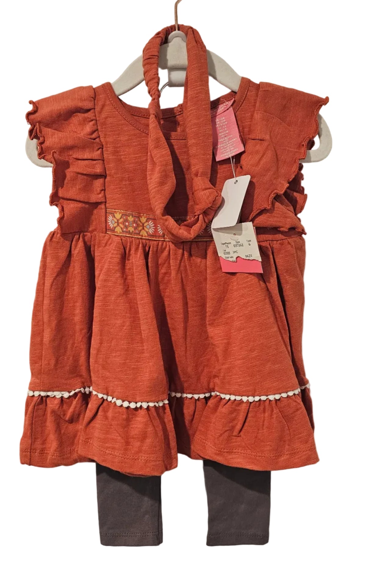 Pink Elephant rust-orange tunic, dark leggings and matching headband