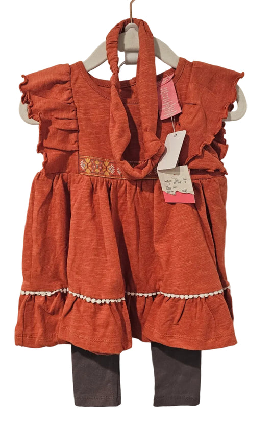 Pink Elephant rust-orange tunic, dark leggings and matching headband