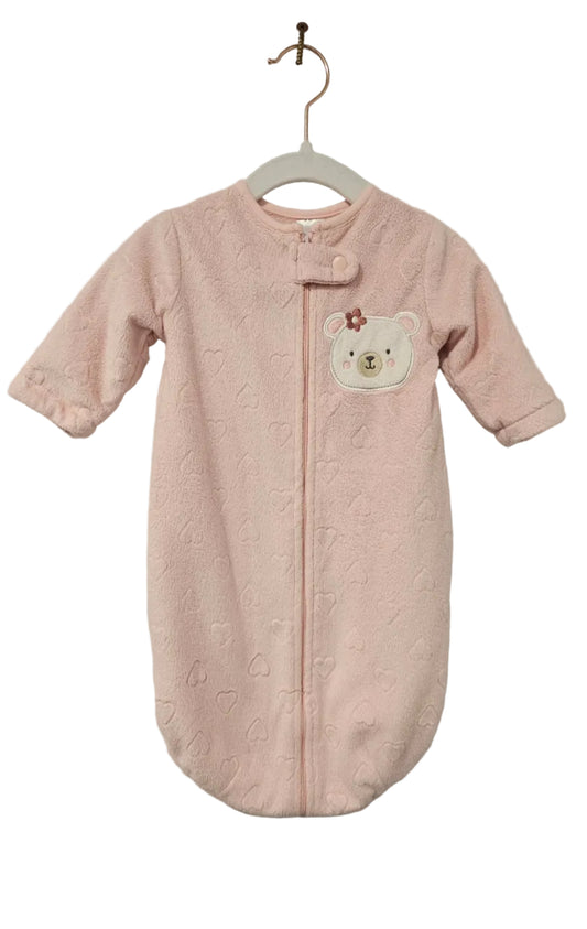 Pink Chick Pea long-sleeved sleep sack with textured hearts and bear appliqué