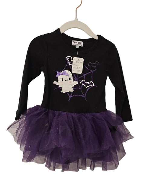 Blueberi Boulevard black Halloween dress with ghost and purple tulle skirt