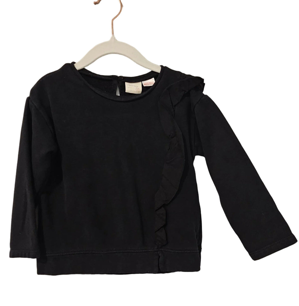 Black Zara long-sleeved top with ruffle detailing