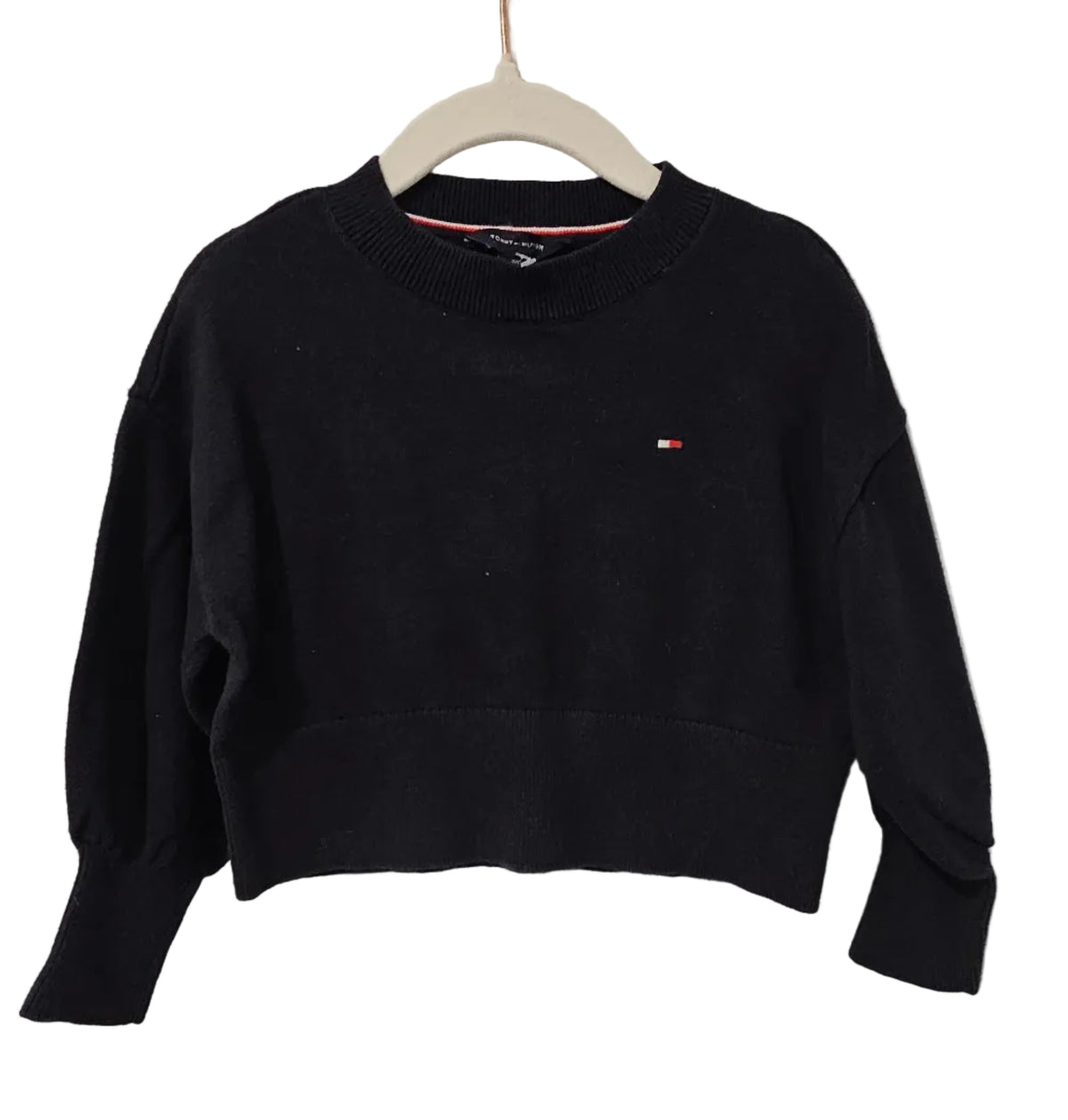 Dark Tommy Hilfiger crewneck sweater with embroidered flag logo