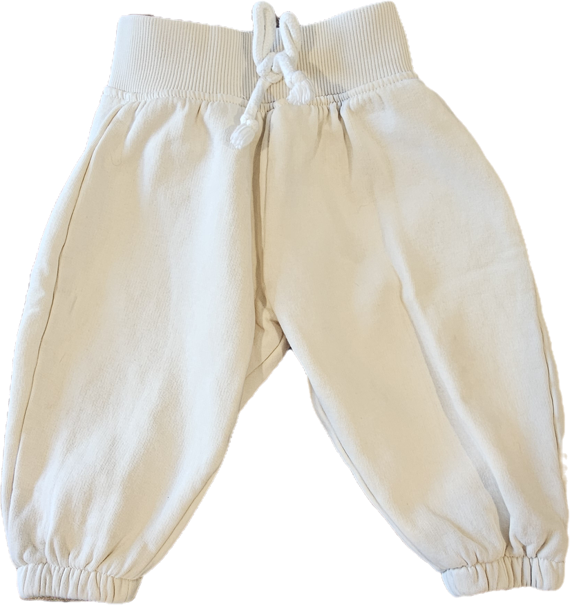 Cream Souris Mini baby pants with ribbed waistband and gathered ankle cuffs
