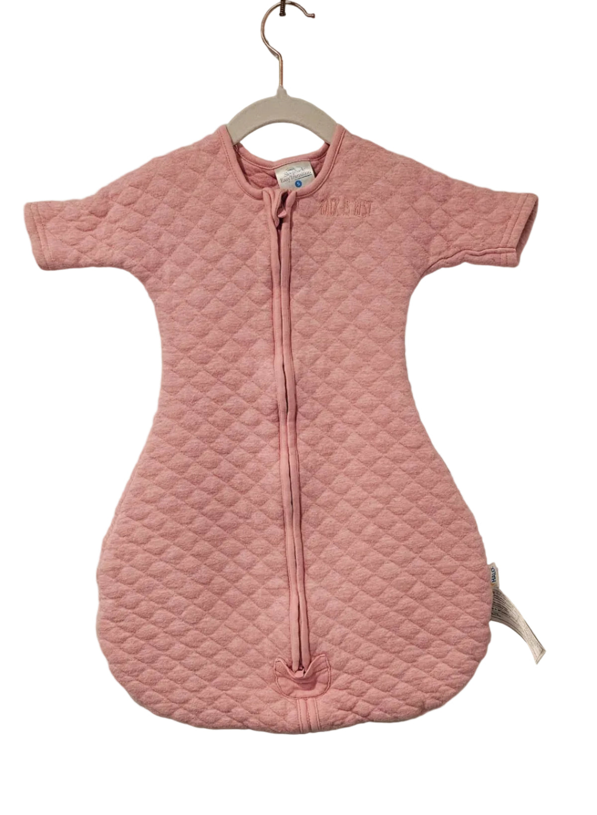 Pink HALO SleepSack with a textured quilted pattern, short sleeves and a full-length front zipper