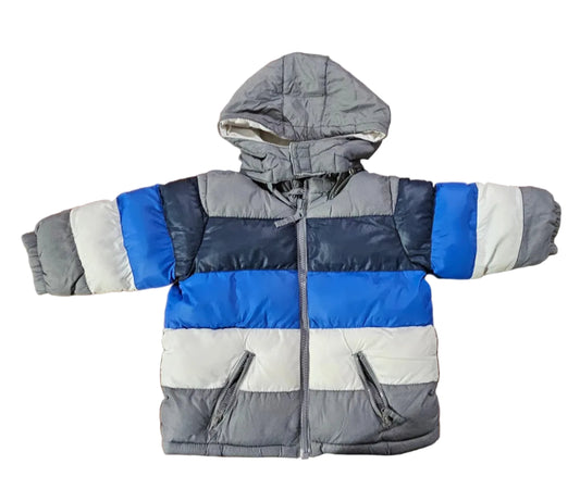 The Children's Place hooded colourblock puffer jacket in grey white blue and navy