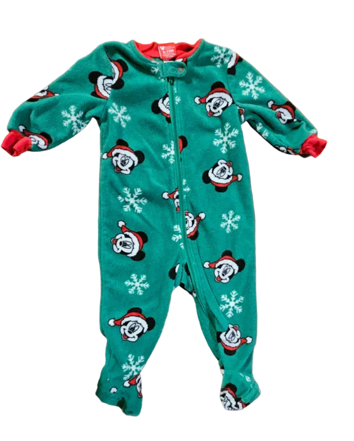 Green Disney Mickey Mouse Christmas footed sleeper