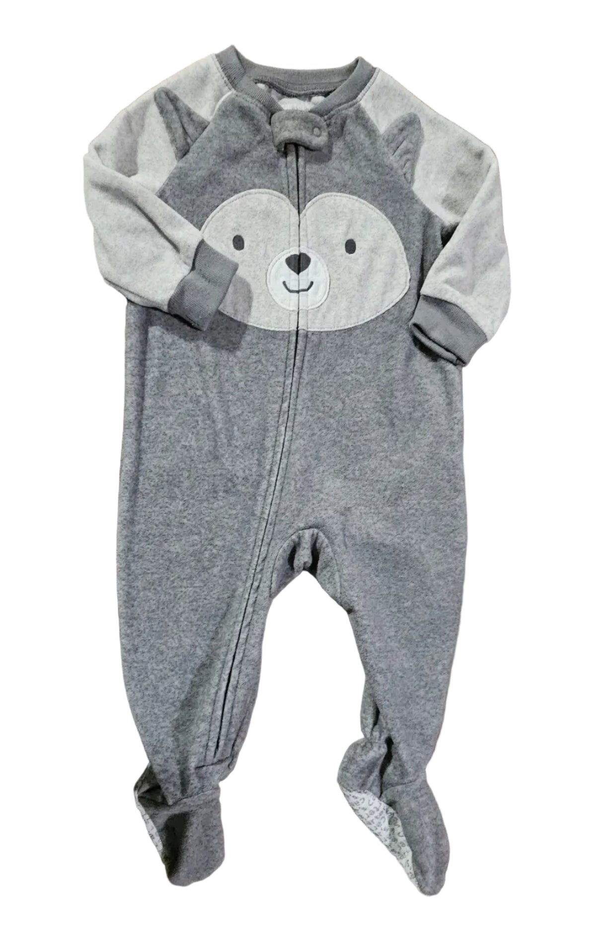 Grey Carter's bear footed sleeper with striped sleeves