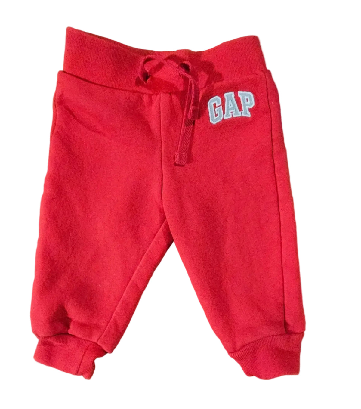 Red Gap baby joggers with GAP logo and cuffed ankles