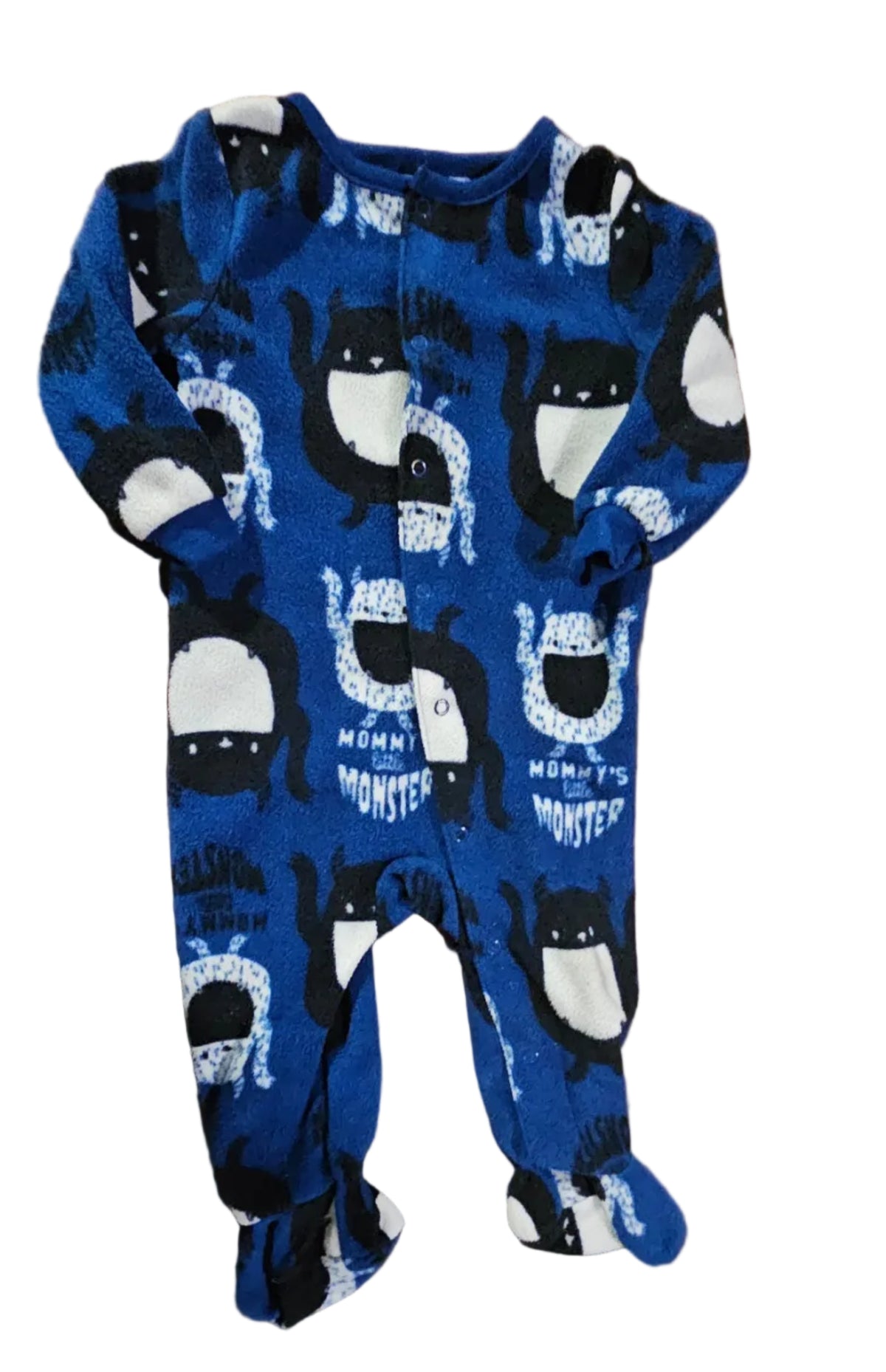 Blue Joe Fresh footed sleeper with black-and-white monster print