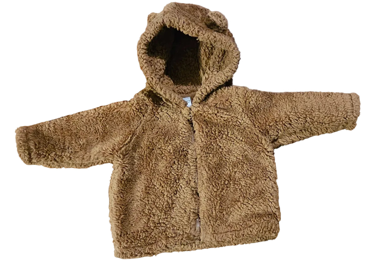 Brown Carter's teddy fleece zip-up jacket with bear-ear hood