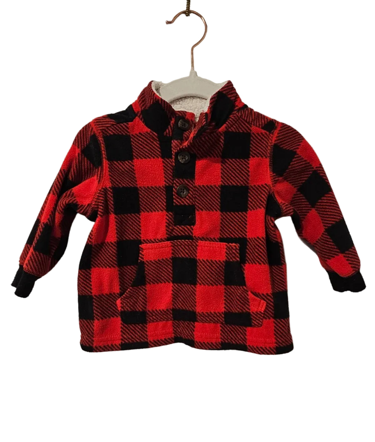 Carter's red and black buffalo check baby pullover with kangaroo pocket