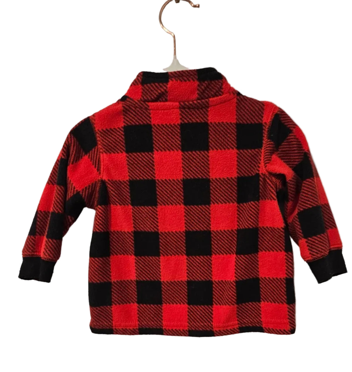 Back of Carter's buffalo check fleece pullover