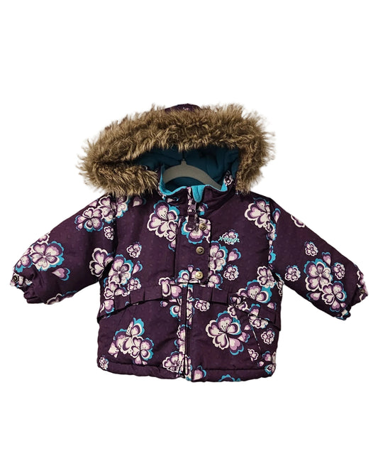 Gusti X-trem purple floral winter coat, size 24 months, front view