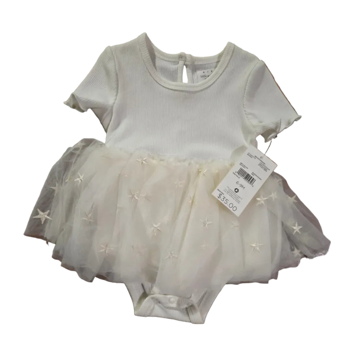 Rise Little Earthling White Star Tutu Bodysuit Dress – New