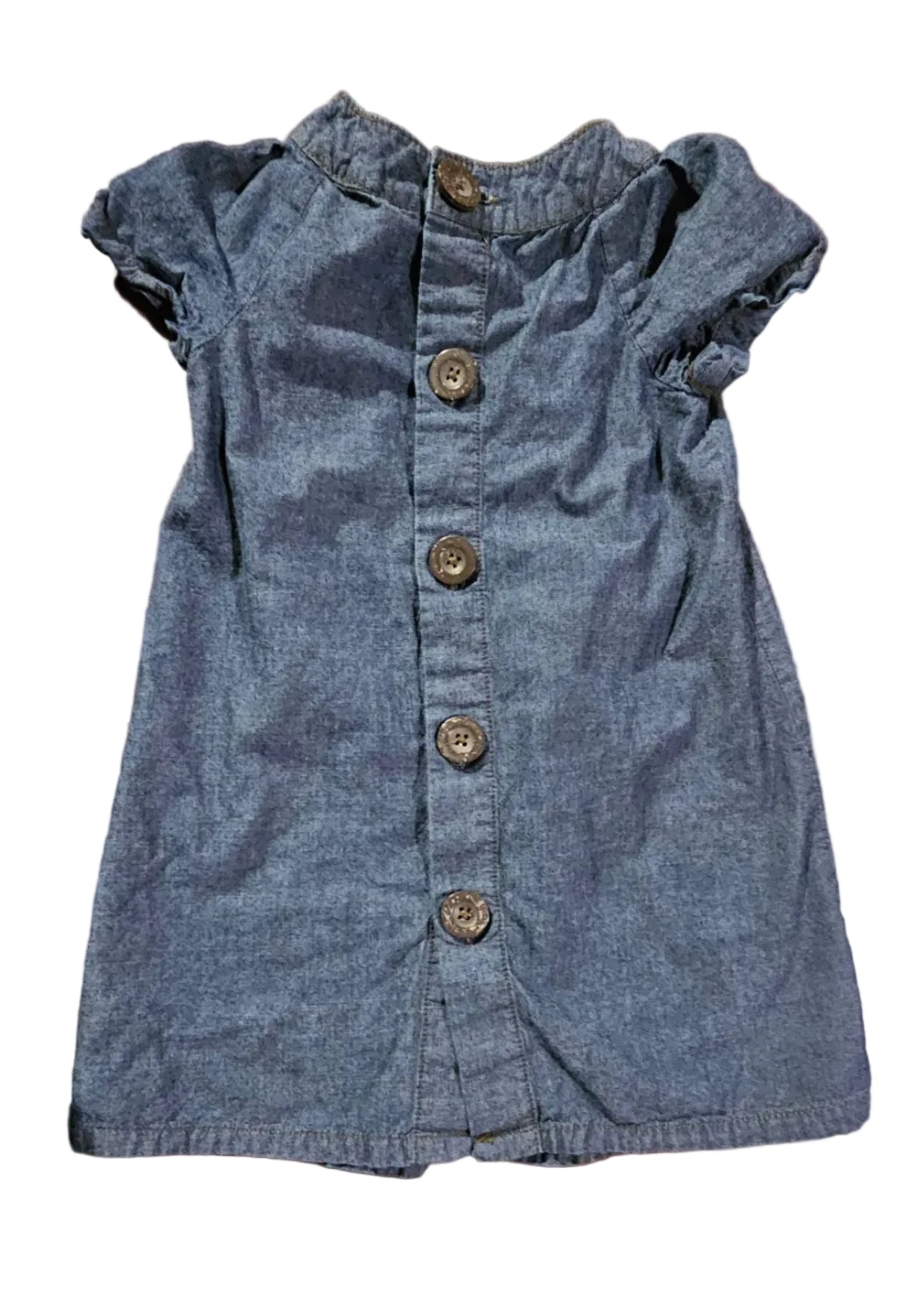 Chambray ruffle dress, back with button placket