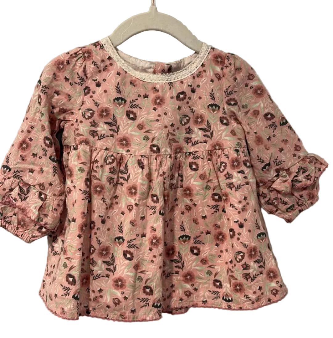Cynthia Rowley Blush Floral Puff Sleeve Babydoll Top 6-9M