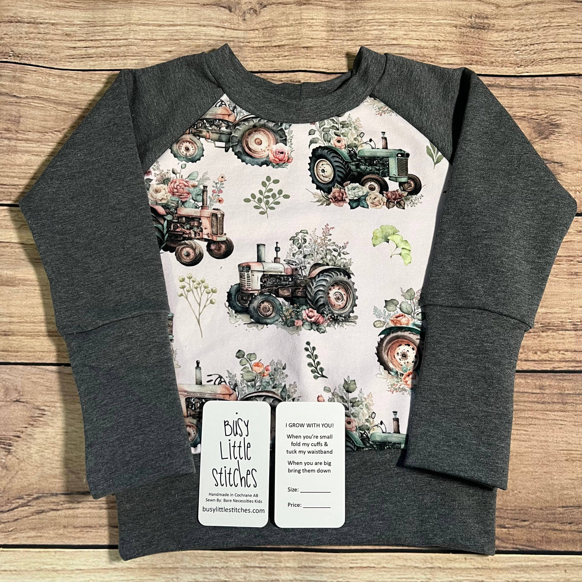 Vintage Floral Tractors Grow With Me Sweater: 3-12 Months