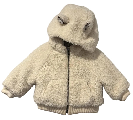 Cream babyGap fuzzy zip-up hooded jacket with little ears