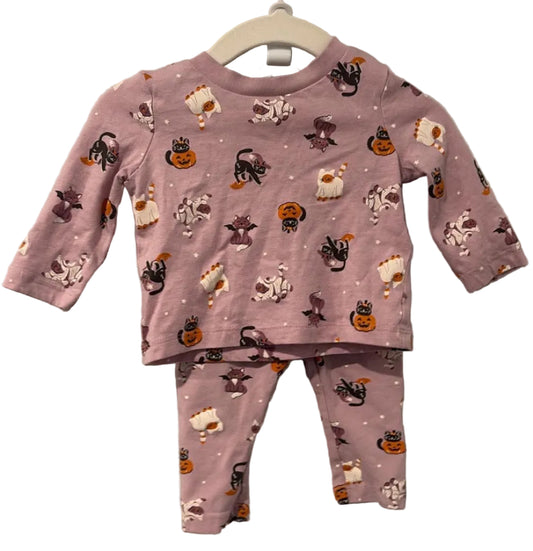 Matching mauve pants and top with Halloween cats and pumpkins