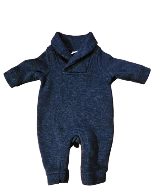 Navy hooded fleece one-piece romper