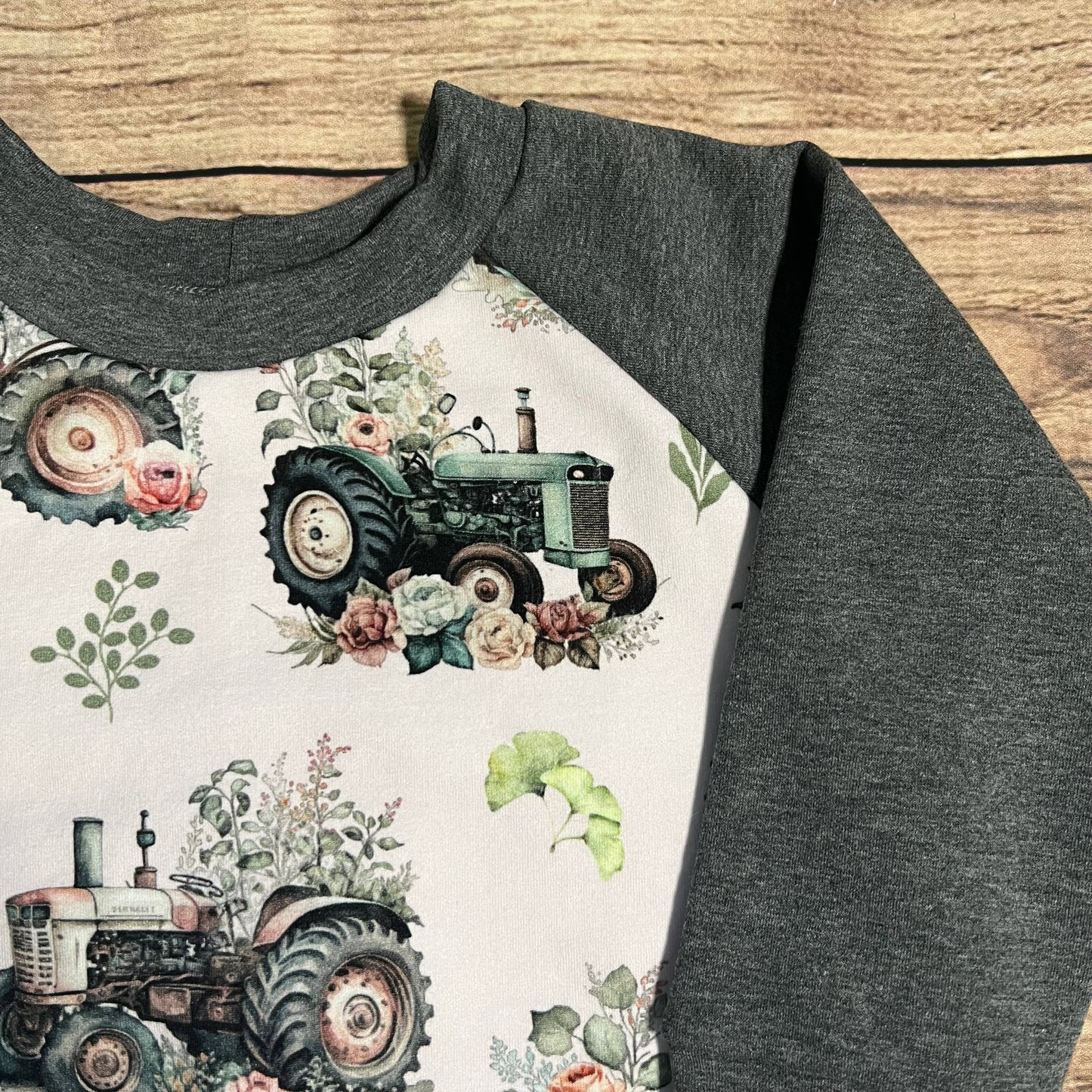 Vintage Floral Tractors Grow With Me Sweater: 3-12 Months