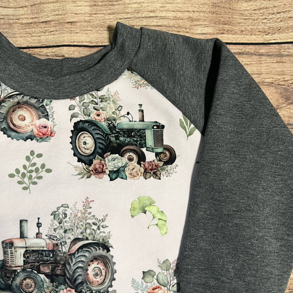 Vintage Floral Tractors Grow With Me Sweater: 1-3 Years