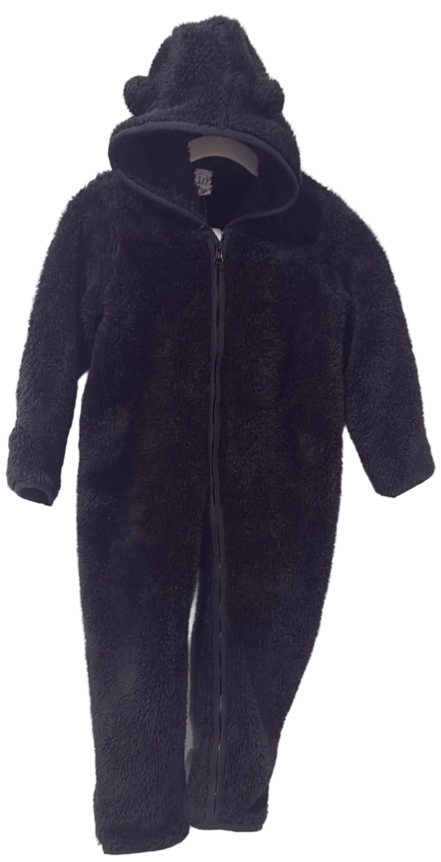 Front of dark navy Baby Gap plush hooded one-piece