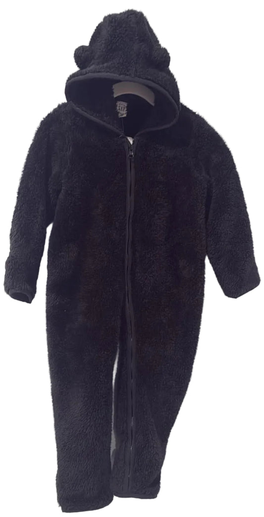 Front of dark navy Baby Gap plush hooded one-piece