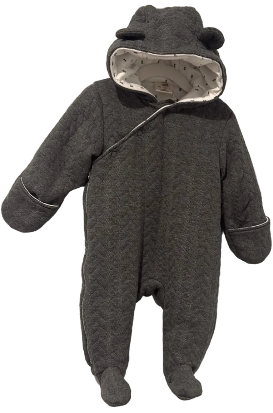 Front of charcoal grey First Wish hooded pram suit