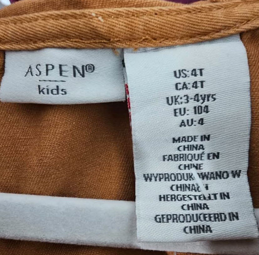 Aspen Kids brand and size 4T labels