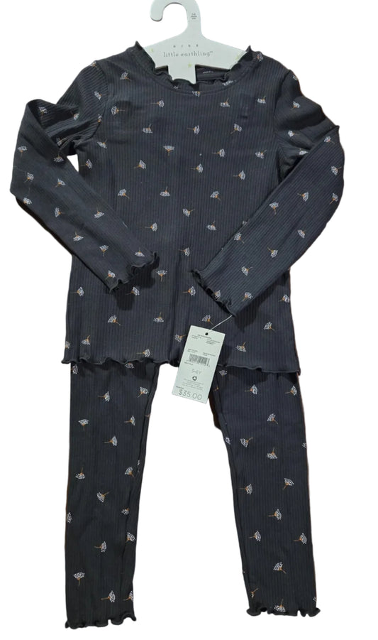 Rise Little Earthling Charcoal Dandelion Print Pajama Set, 5-6Y – New With Tags