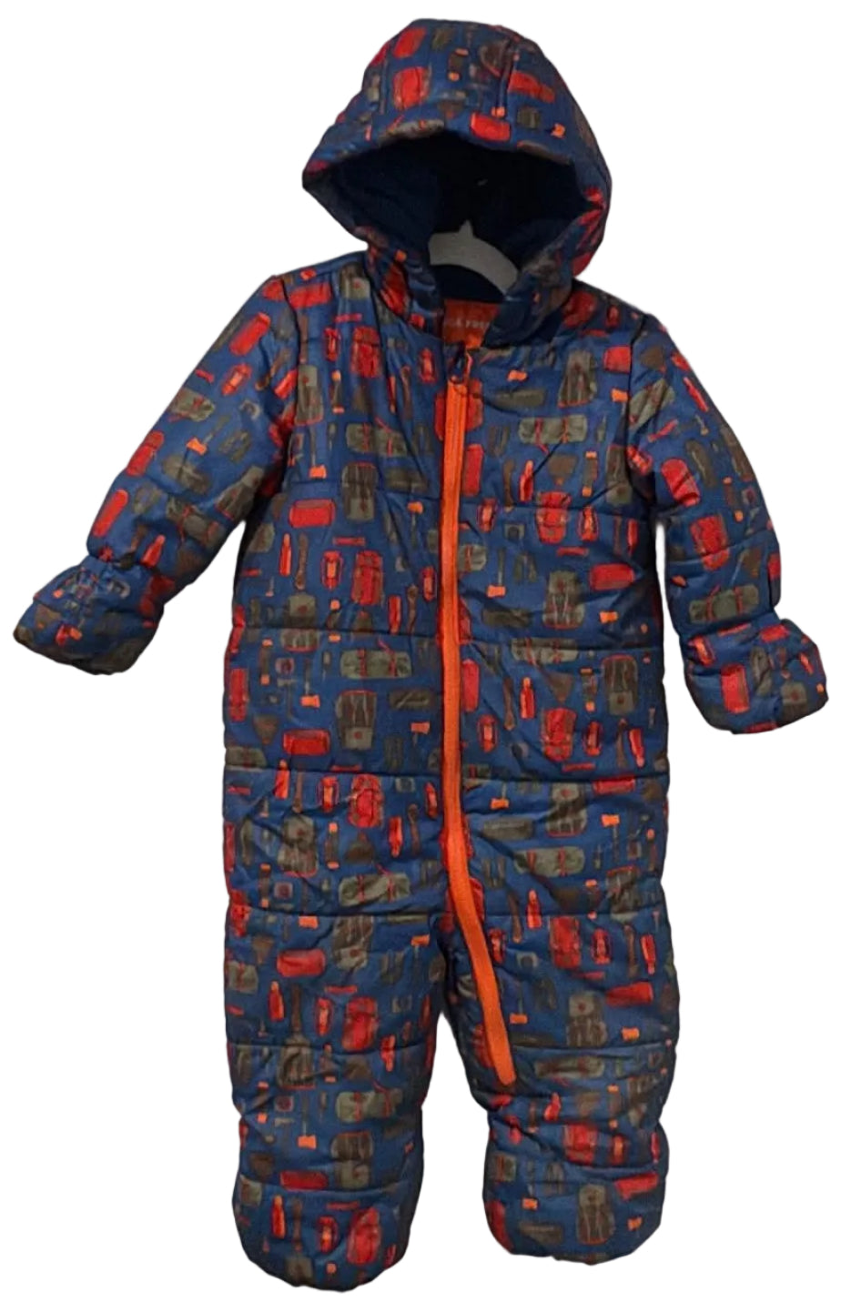Blue printed Joe Fresh hooded snowsuit with orange zipper