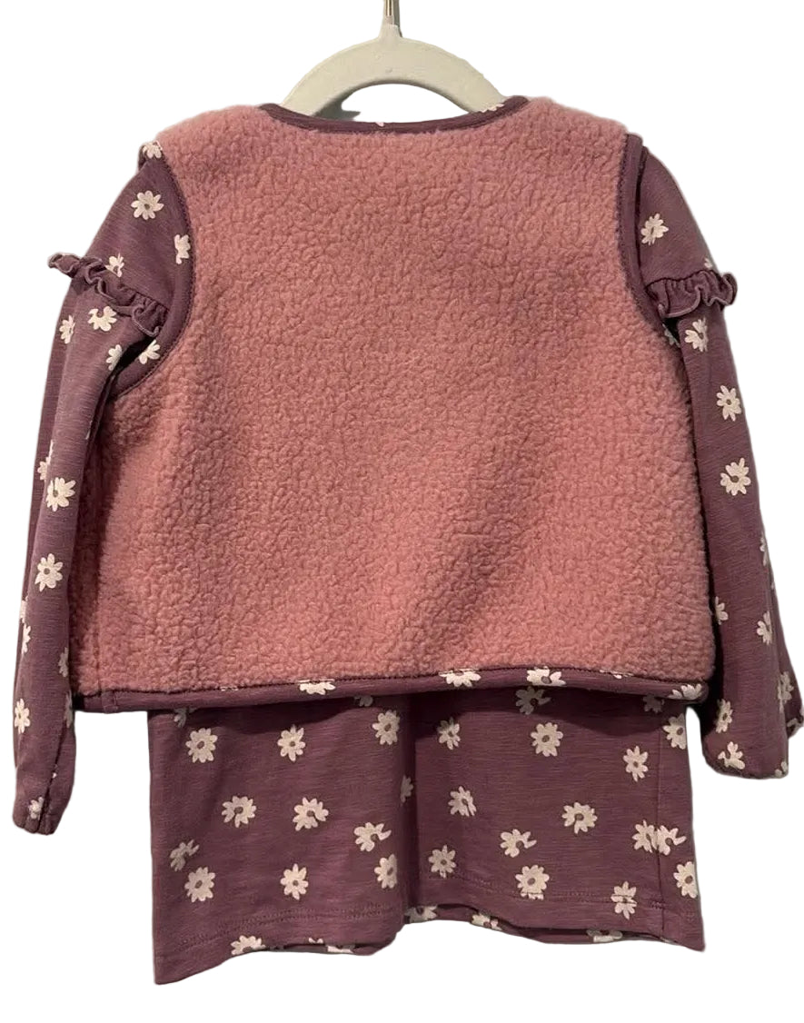 Back of floral dress and textured pink vest