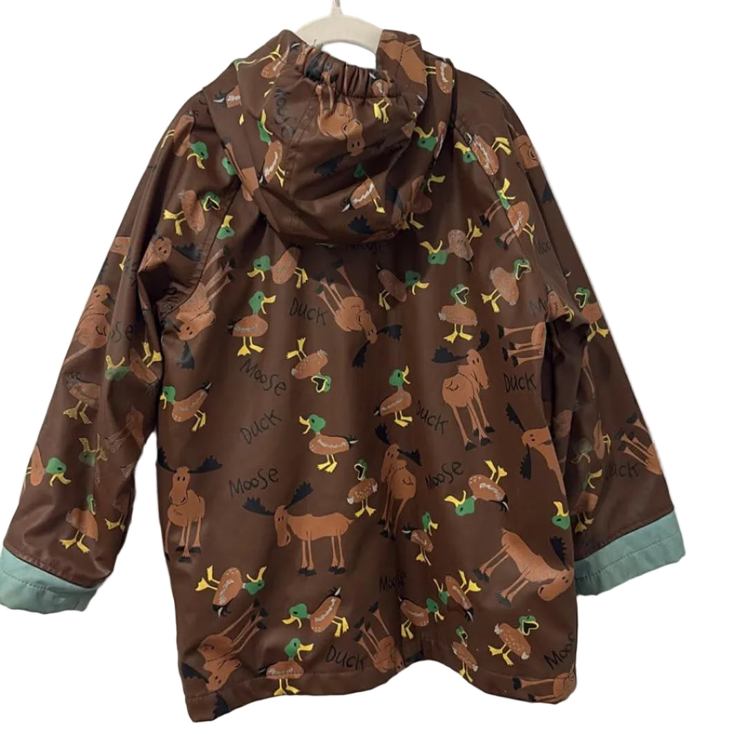 Lazy One hooded duck-and-moose raincoat, back view